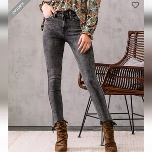 Flying Monkey High Rise Ankle Skinny Acid Washed Grey Black Rhapsody Frayed 25